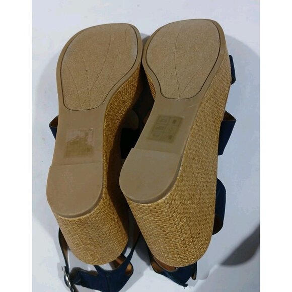 DV8 Dolce Vita Ankle Strap Wedge Heel Sandals Shoes Est Size 8.5 Blue Suede - Picture 10 of 12